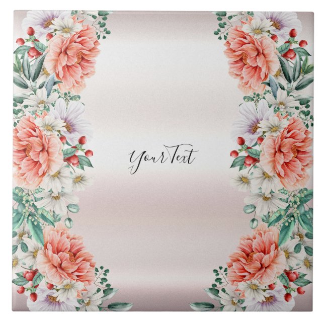 Keramik  Wasserfarbe Blume Fliese (Vorderseite)