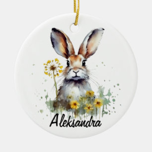 Keramik Watercolor Bunny Dandelion Circle Ornament