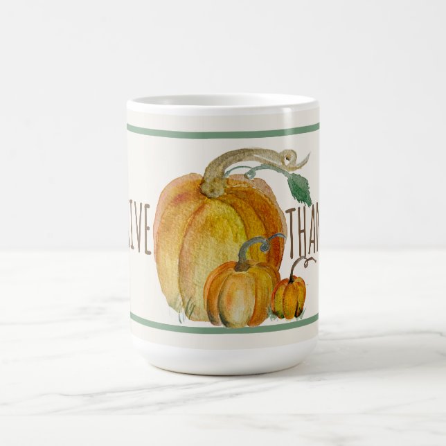 Keramikbecher: Gib Dank Kürbisernte Segen Kaffeetasse (Mittel)