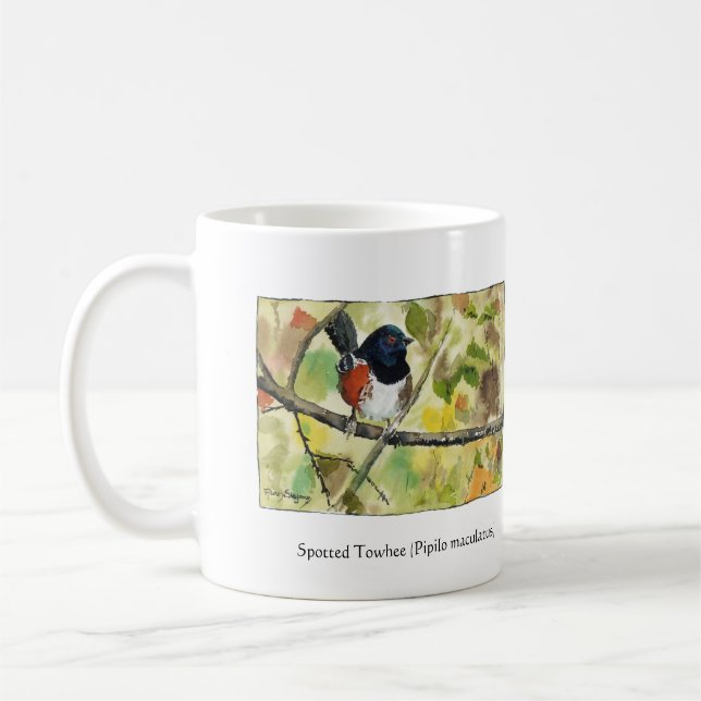 Keramikbecher mit Fleckengrasmücken-Vogelmotiv Kaffeetasse (Links)