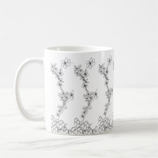 Keramikbecher – Schwarzes und weißes Blumenmuster Kaffeetasse
