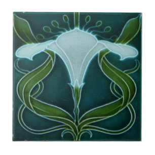 Keramikfliese - Antik aussehendes Art Nouveau Blum