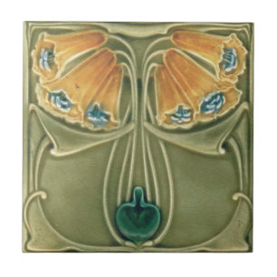 Keramikfliese - Antike gelbe Blumen Art Nouveau