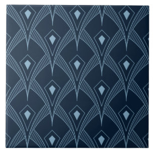 Keramikfliese - Art Deco Fächerdesign Blau