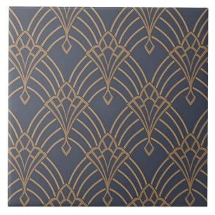 Keramikfliese - Art Deco Fächerdesign Lila/Gold 3