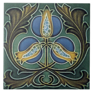 Keramikfliese - Art Nouveau Blumen Blau Gelb