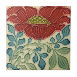 Keramikfliese - Art Nouveau floral verbranntes Rot