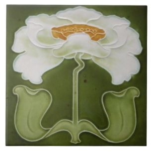 Keramikfliese - Art Nouveau Weiße Pfingstrose