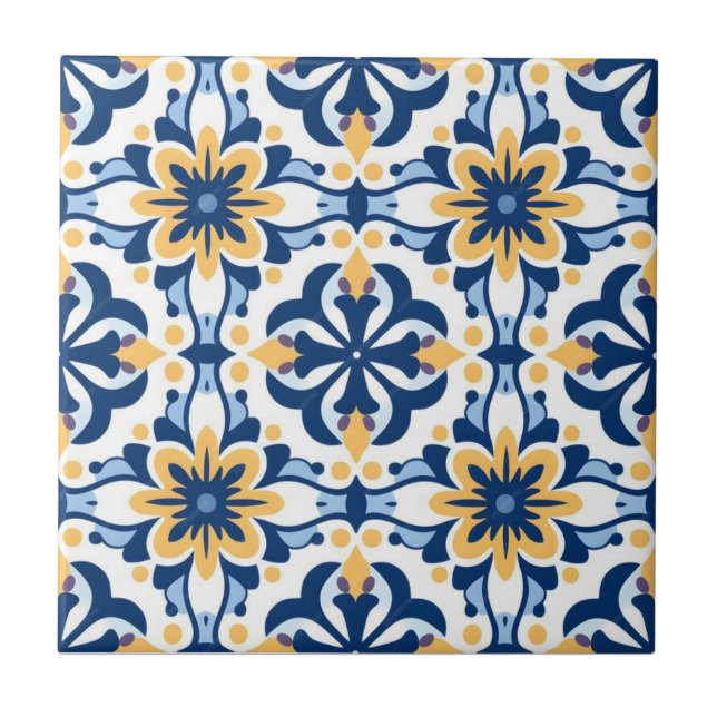 Keramikfliese - Azulejo Gelb Blau Weiß (Vorderseite)