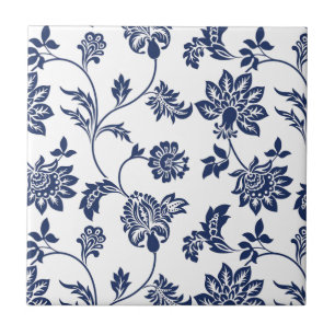 Keramikfliese - Blau-weißes Blumenmuster