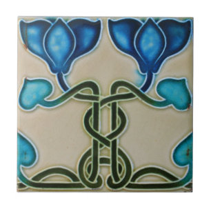 Keramikfliese - Blaue Tulpen Vintage-Druck