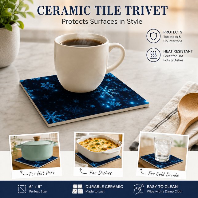 Keramikfliese Deep Blue & Bright Snowflakes (Deep Blue & Bright Snowflakes Ceramic Tile)