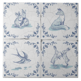 Keramikfliese Delft Untersetzer Waldtiere