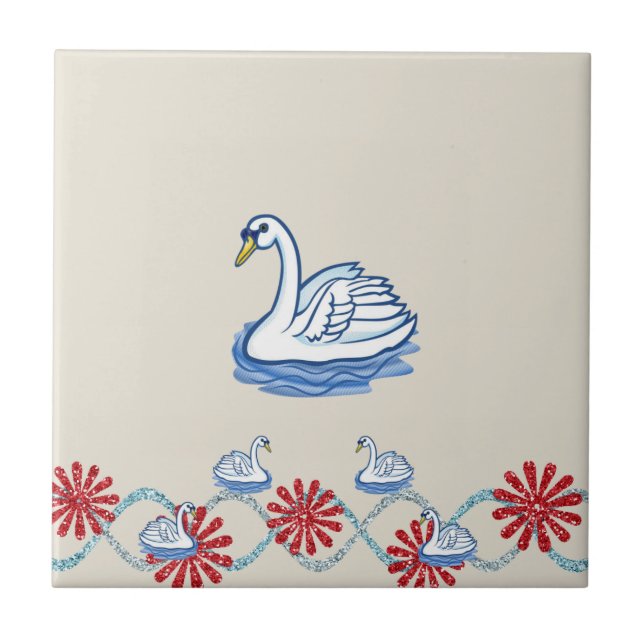 Keramikfliese Floraler Schwan Beige  (Vorderseite)