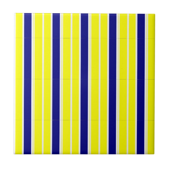 Keramikfliese Gelb & Blau Weiß gestreift (Vorderseite)