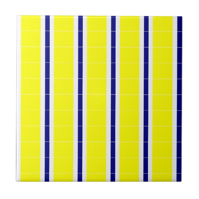 Keramikfliese Gelb & Blau Weiß gestreift (Vorderseite)