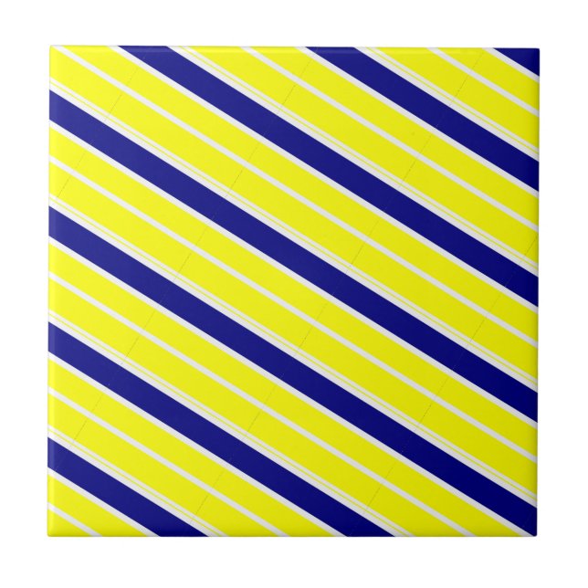 Keramikfliese Gelb & Blau Weiß gestreift (Vorderseite)