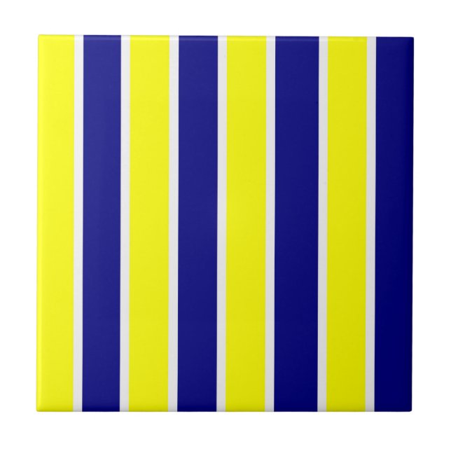 Keramikfliese Gelb & Blau Weiß gestreift Quadratis (Vorderseite)