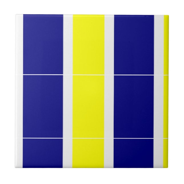 Keramikfliese Gelb & Blau Weiß gestreift Quadratis (Vorderseite)