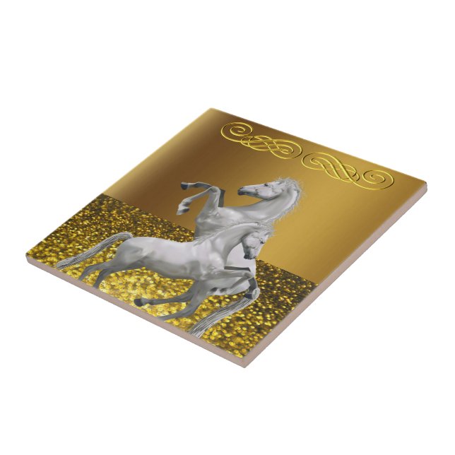 Keramikfliese Goldweißes Pferd (Seite)