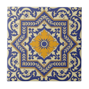 Keramikfliese im Azulejo-Stil Blau Orange