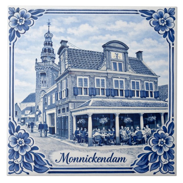 Keramikfliese im Delft-Blau-Stil aus Monnickendam (Vorderseite)