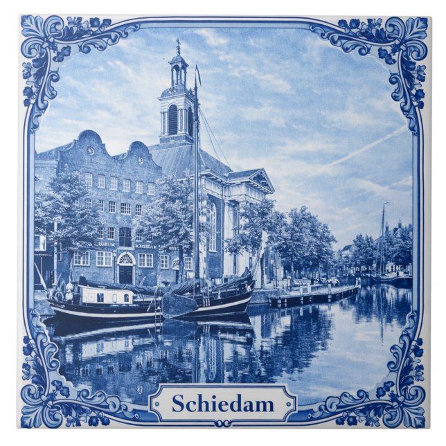 Keramikfliese im Schiedam Delft Blue Stil (Vorderseite)