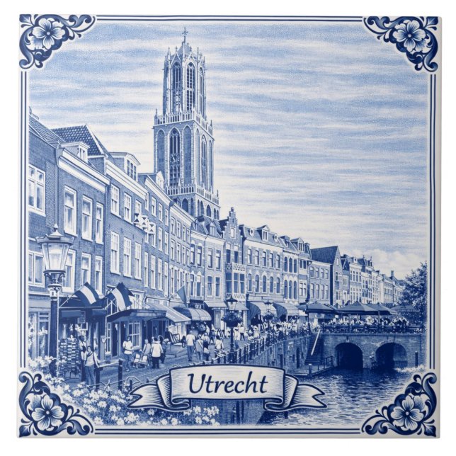 Keramikfliese im Utrecht Delft-Blau-Stil (Vorderseite)