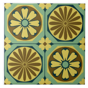 Keramikfliese in Oktagon floral - Jade