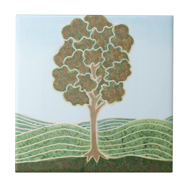 Keramikfliese mit Herbstbaum-Motiv (Vorderseite)