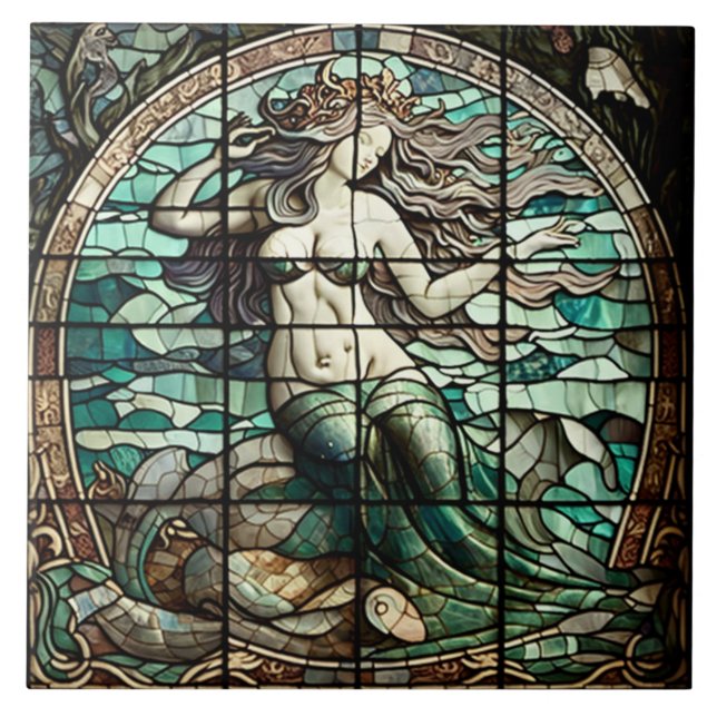 Keramikfliese mit Meerjungfrau-Mosaik (Vorderseite)