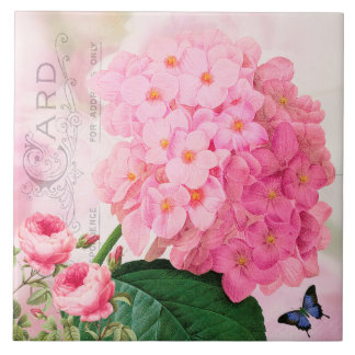 Keramikfliese mit rosa Hortensie