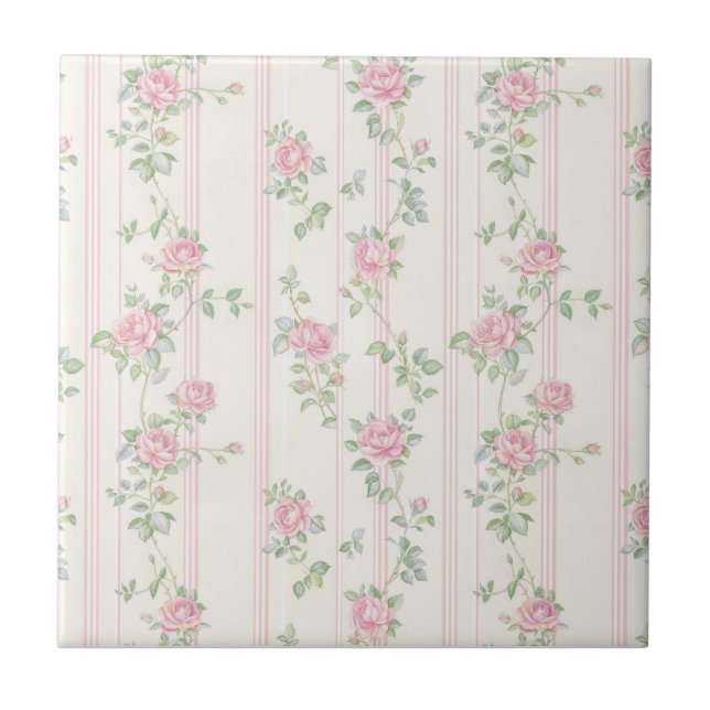 Keramikfliese mit rosa Rosenblütenmuster (Vorderseite)