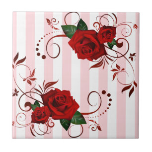 Keramikfliese mit rosa und weißen Streifen rote Bl