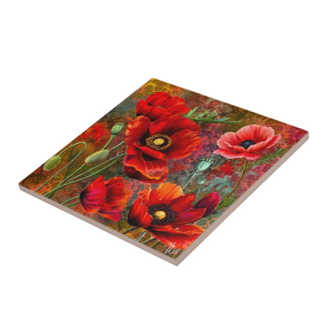 Keramikfliese mit rotem Mohn (Seite)