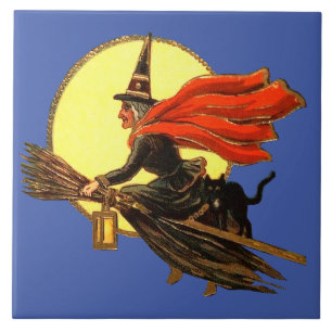 Keramikfliese mit Vintage-Halloween-Hexe