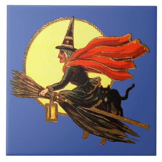 Keramikfliese mit Vintage-Halloween-Hexe (Vorderseite)
