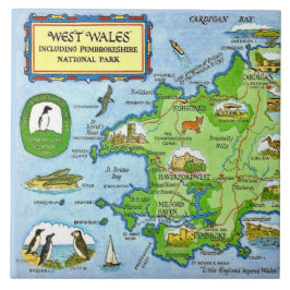 Keramikfliese mit Vintage-Karte von Westwales