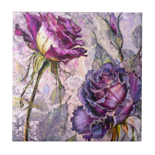 Keramikfliese mit violetten Rosen
