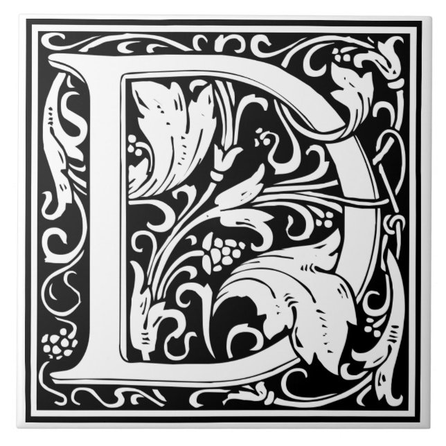 Keramikfliese - Monogramm Alphabet D Schwarz Weiß (Vorderseite)