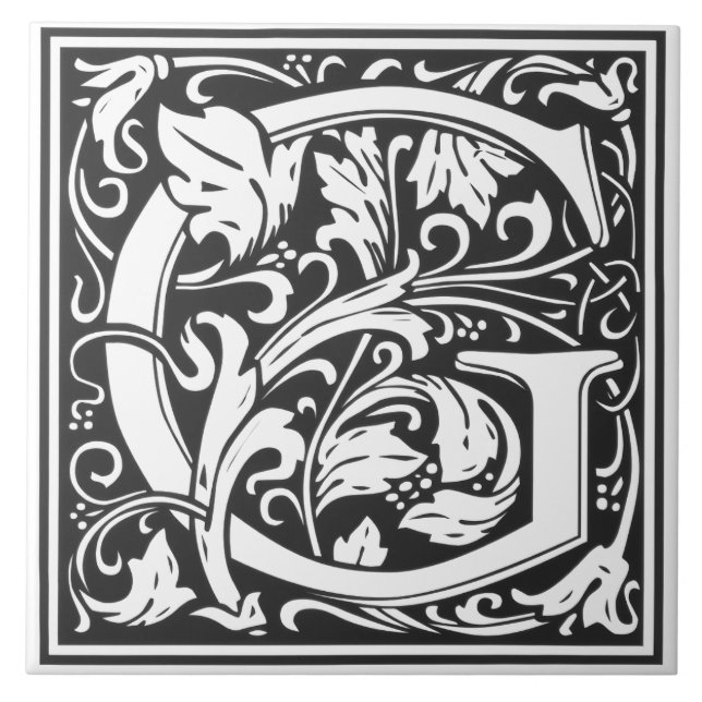 Keramikfliese - Monogramm Alphabet G schwarz Weiß (Vorderseite)