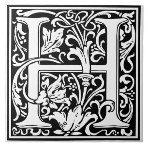 Keramikfliese - Monogramm Alphabet H schwarz Weiß