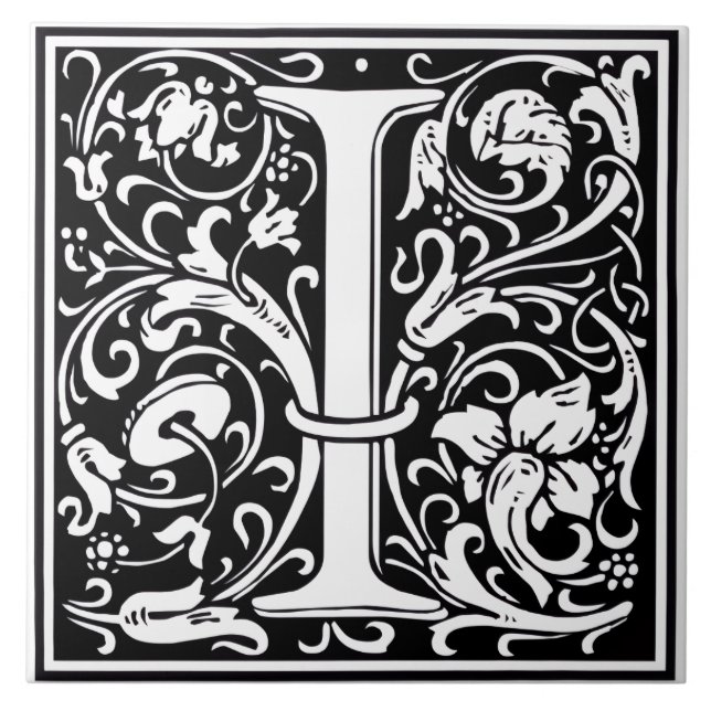 Keramikfliese - Monogramm Alphabet I schwarz Weiß (Vorderseite)