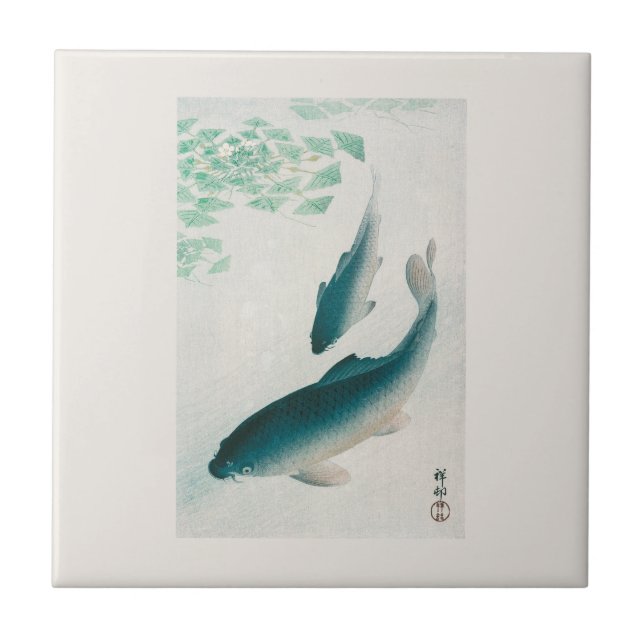 KERAMIKFLIESE: OHARA KOSON: CARP/KOI 1926 NAPKIN FLIESE (Vorderseite)