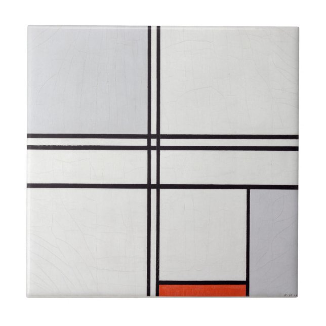 KERAMIKFLIESE: PIET MONDRIAN: GRAU - ROT 1935   FLIESE (Vorderseite)