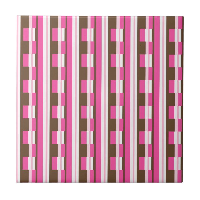 Keramikfliese Rosa Braun Weiße Streifen (Vorderseite)