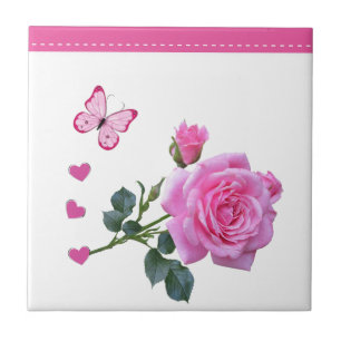Keramikfliese Rosa Rose Floral Schmetterling Herze