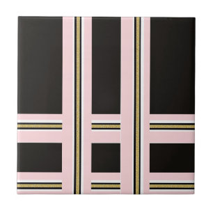 Keramikfliese Rosa & Weiß Gold Schwarz Streifen