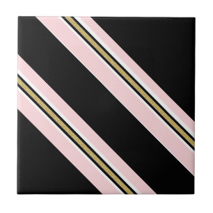 Keramikfliese Rosa & Weiß Gold Schwarz Streifen