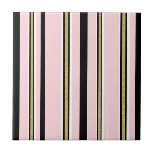 Keramikfliese Rosa & Weiß Gold Schwarz Streifen